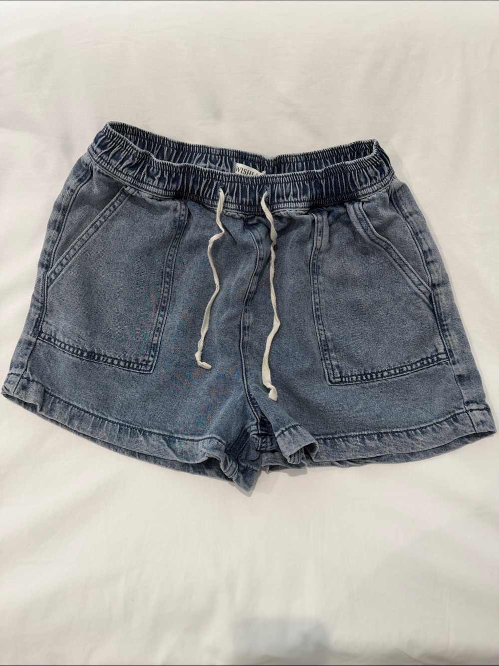 Wishlist Washed Blue Drawstring Denim Shorts
